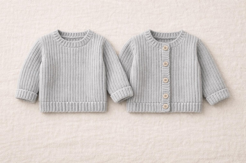 Baby Sweater Knitting Pattern | Mini Rib Pullover & Cardigan Set ...