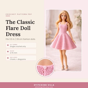 Crochet Pattern Flare Dress for Fashion Dolls (PDF Download).