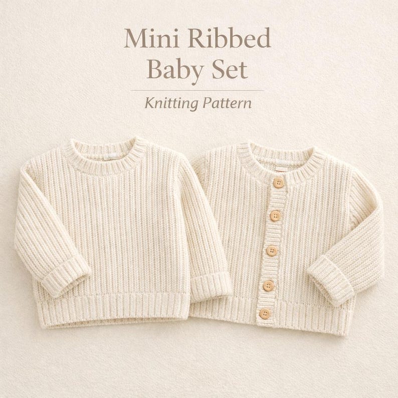 Baby Sweater Knitting Pattern | Mini Rib Pullover & Cardigan Set ...