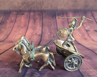 Vintage bronze chariot with horses Achilles - Achilleus on marble