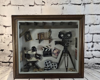 Caja de sombras de diorama mágico de cine en miniatura 3D