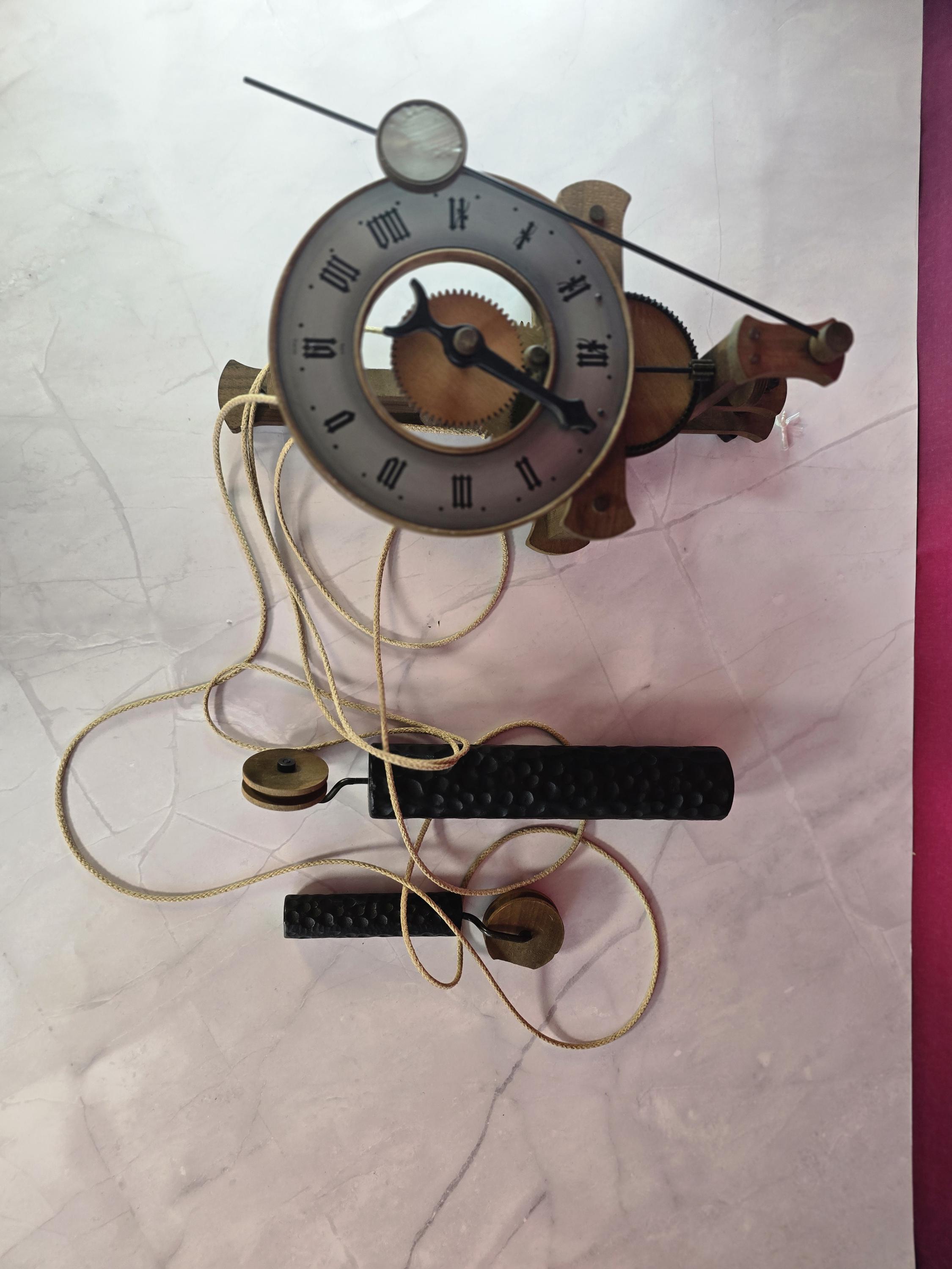 Buco Swiss Wooden Clock, Vintage Wall Skeleton Mechanical