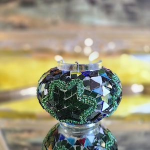 Unique Glass Mosaic Candle Holder, Green Turkish Lantern, Boho Mood Lighting, Handmade Moroccan Table Decor, Artisan Tealight Holder