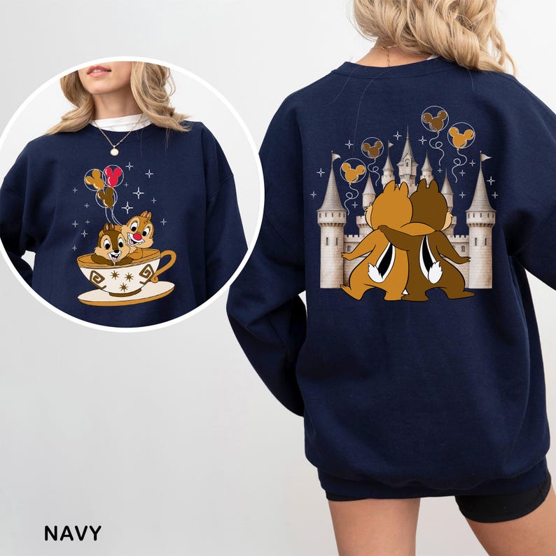 Disney Chip and Dale Sweatshirt, Disney Castle Balloon Sweatshirt, Cute Matching Disneyland Hoodie, Tea Cup Disney Crewneck, 633546 image 5