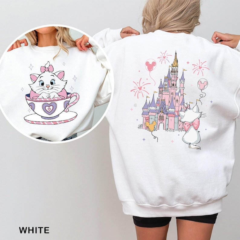 Marie Cat Tea Cup Party Sweatshirt, The Aristocats Disney Castle Sweatshirt, Disney Family Hoodie, Disneyland Cat Lady Crewneck, 632898 image 7