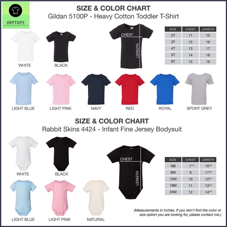the sizes and colors of a t - shirt