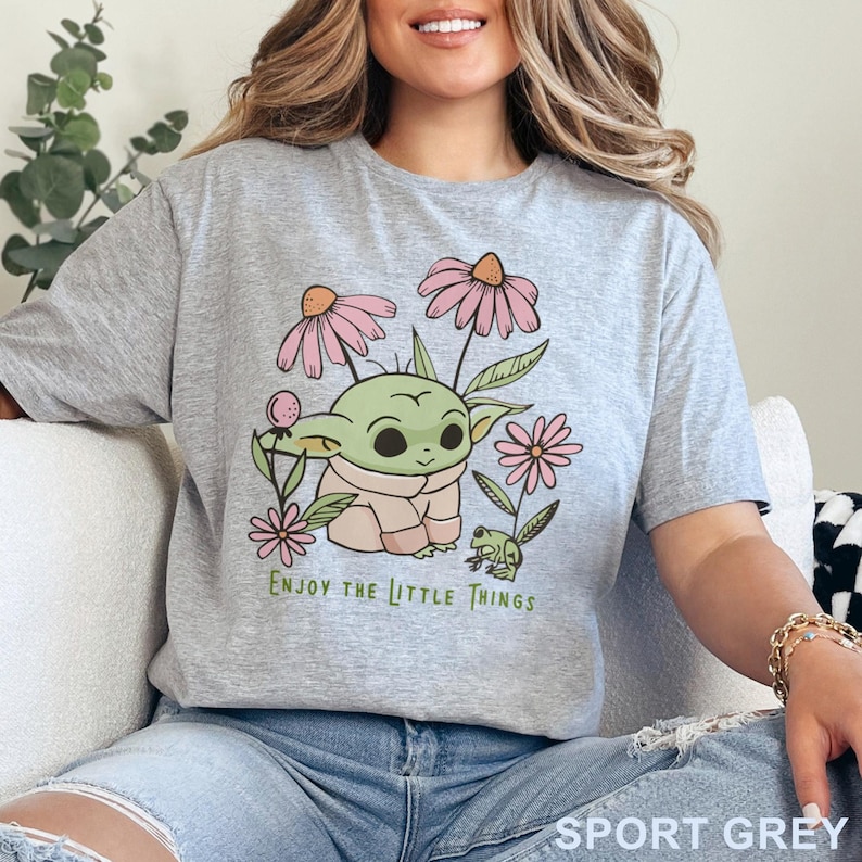 Disney Baby Yoda T-Shirt, Grogu Floral Design (Star Wars Tee) 632695 image 7