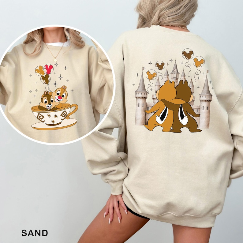 Disney Chip and Dale Sweatshirt, Disney Castle Balloon Sweatshirt, Cute Matching Disneyland Hoodie, Tea Cup Disney Crewneck, 633546 image 6
