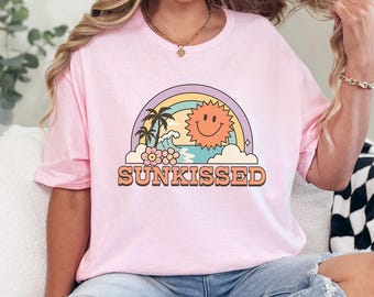Sunkissed Retro Rainbow Sun Shirt, Vintage Summer Beach Tee, Groovy Rainbow Sunshine Shirt, Coastal Vibes Tee, Retro Vacation Shirt 635966