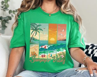 Summer Vibes Beach Shirt, Retro Sunset Shirt, Palm Tree Ocean Shirt, Vacation Summer Shirt, Coastal Beach Shirt 635960