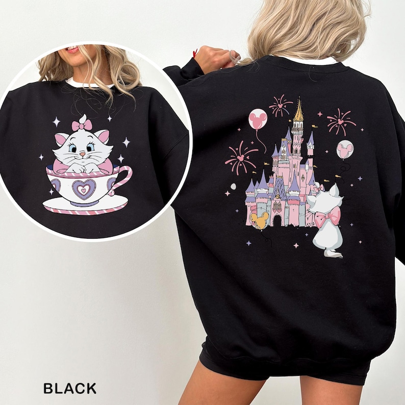 Marie Cat Tea Cup Party Sweatshirt, The Aristocats Disney Castle Sweatshirt, Disney Family Hoodie, Disneyland Cat Lady Crewneck, 632898 image 3