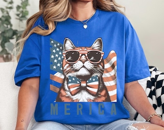 Camiseta Merica Cat, Camiseta del 4 de Julio, Camiseta de Gato del 4 de Julio, Camiseta para Amantes de los Gatos de EE. UU., Camiseta Patriótica de Gatos, Camiseta del Cuatro de Julio 635007