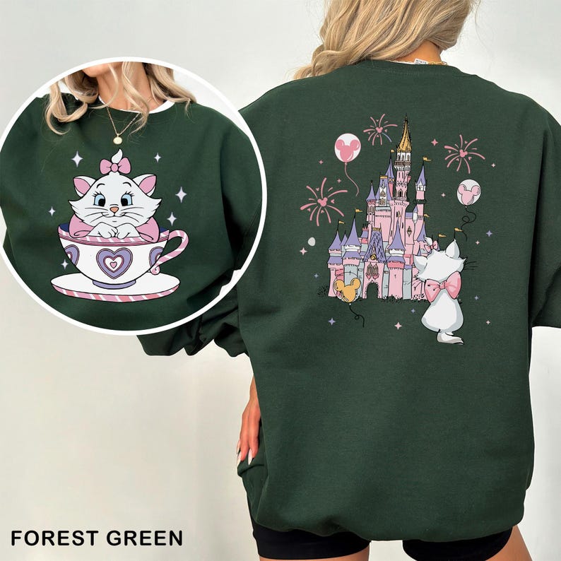 Marie Cat Tea Cup Party Sweatshirt, The Aristocats Disney Castle Sweatshirt, Disney Family Hoodie, Disneyland Cat Lady Crewneck, 632898 image 2