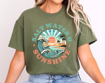 Salt Water Sunshine Shirt, Vintage Beach Wave Shirt, Retro Coastal Summer Shirt, Ocean Vacation Graphic Shirt 635863