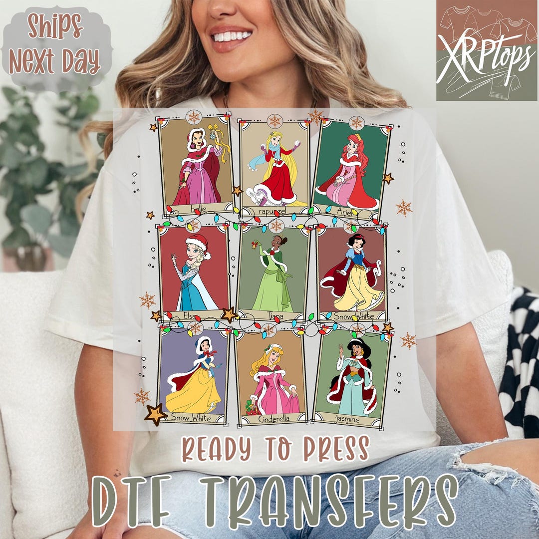 Disney Princess Christmas Heat Press Transfer, DTF Transfers, Ready to ...