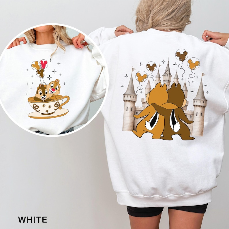 Disney Chip and Dale Sweatshirt, Disney Castle Balloon Sweatshirt, Cute Matching Disneyland Hoodie, Tea Cup Disney Crewneck, 633546 image 1