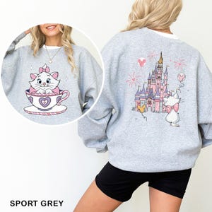 Marie Cat Tea Cup Party Sweatshirt, The Aristocats Disney Castle Sweatshirt, Disney Family Hoodie, Disneyland Cat Lady Crewneck, 632898 image 6