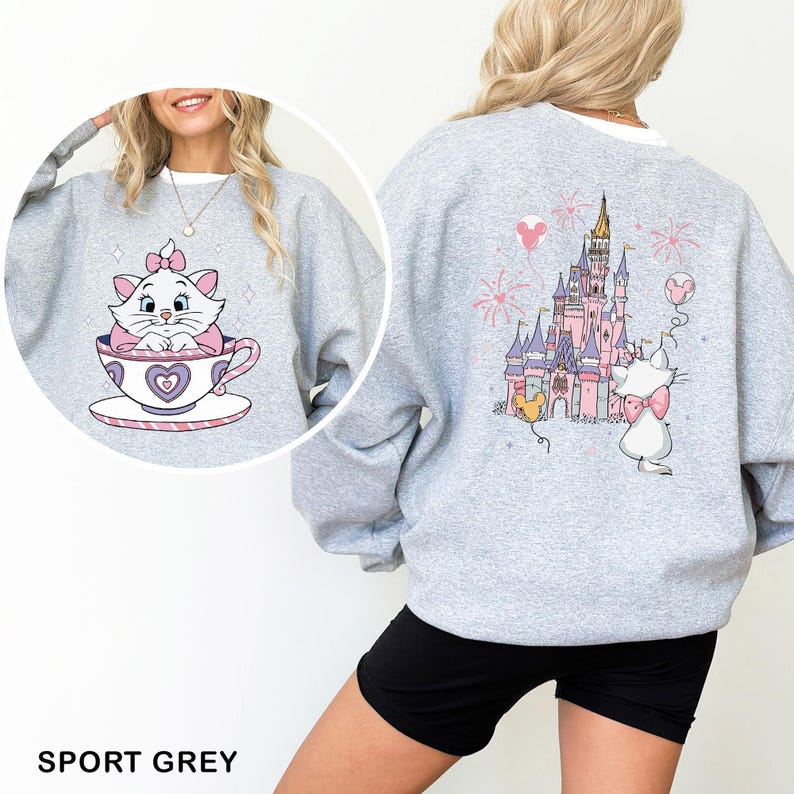 Marie Cat Tea Cup Party Sweatshirt, The Aristocats Disney Castle Sweatshirt, Disney Family Hoodie, Disneyland Cat Lady Crewneck, 632898 image 6