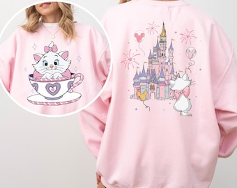 Sudadera Marie Cat Tea Cup Party, Sudadera Disney Castle de Los Aristogatos, Sudadera con capucha familiar Disney, Sudadera de cuello redondo Disneyland Cat Lady, 632898