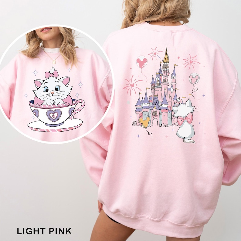 Marie Cat Tea Cup Party Sweatshirt, The Aristocats Disney Castle Sweatshirt, Disney Family Hoodie, Disneyland Cat Lady Crewneck, 632898 image 1
