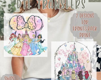Princess Watercolor Heat Transfer: Disneyland DTF Ready to Press