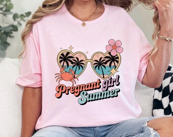 Pregnant Girl Summer Shirt, Funny Pregnancy Summer Tee, Beach Vacation Maternity Shirt, Retro Coastal Mom To Be Tee 635824