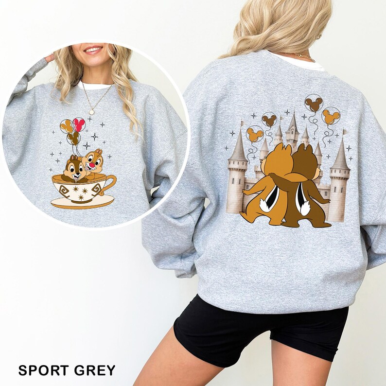 Disney Chip and Dale Sweatshirt, Disney Castle Balloon Sweatshirt, Cute Matching Disneyland Hoodie, Tea Cup Disney Crewneck, 633546 image 7