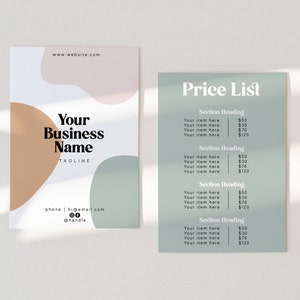 Modelo de lista de preços, download EDITÁVEL para impressão DIY, menu de folha de preços de negócios personalizável instantâneo, folheto de folheto de preços verde moderno T5