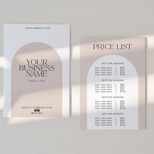 Modelo de lista de preços, DOWNLOAD EDITÁVEL para impressão DIY, personalização instantânea, menu de folha de preços comerciais, folheto de folheto de preços de arco moderno T3