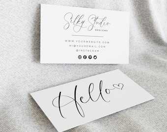 Editable Business Card Template, DIY Small Business, Printable Instant Download, Modern Chic Calligraphy, Minimalist Insert Calling Card T6