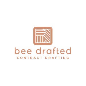 May include: A logo for a business called "bee drafted" that specialises in contract drafting. The logo features a stylised letter "B" in a square frame.