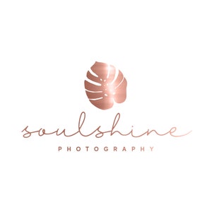 Logo Monstera Pre made, création de logo Text Blog, logo et filigrane amusants, création de logo Leaf Business, marque de logo Rose Gold, création de logo Gold