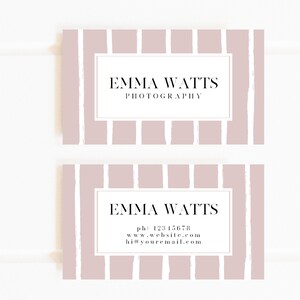 Cartão de visita personalizado pré-fabricado com listras blush, cartões de visita pastel, cartões de visita personalizados de marca fotográfica