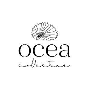 May include: Black and white illustration of a seashell with the text "ocea collective" below it.