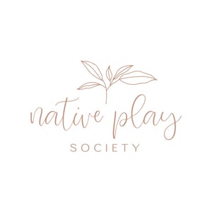 May include: A logo for Native Play Society, featuring a stylised drawing of a plant with leaves and the text "native play society" in a cursive font.