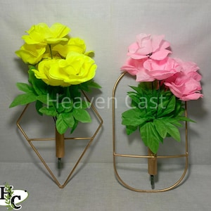 Set of 2 Gold Geometric Vase Frame, Metal Wall Flower Holder, Minimalist Planter Stand, Modern Wall Hanging Decor, Housewarming Gift