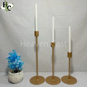 Set of 3 Metal Candle Holders | Taper Candlestick Holders for Table | Gold Silver Black Candle Holder Stand | Romantic Home Decor Gift
