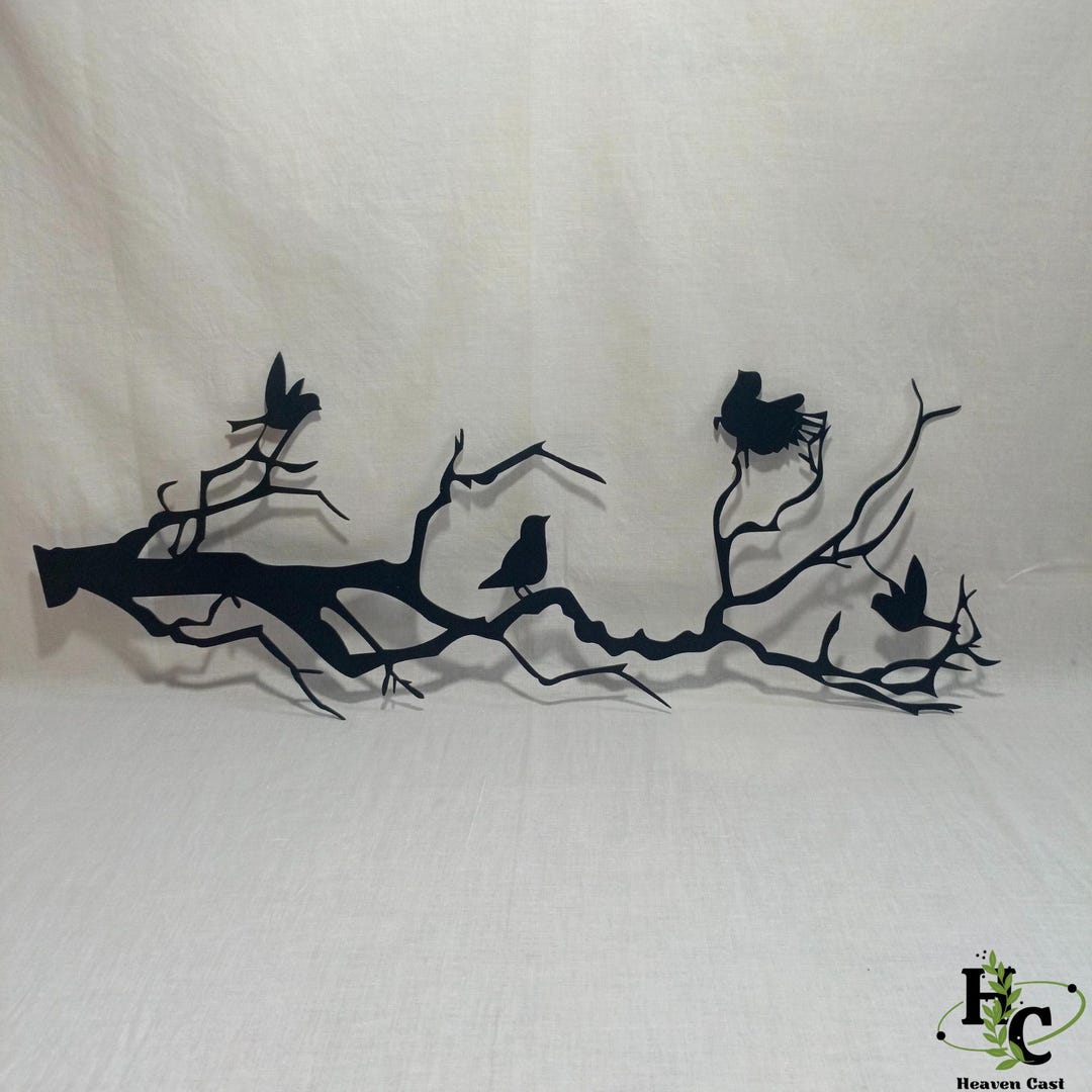 Black Metal Wall Art, Birds on a Branch Metal Wall Decor, Rustic Tree ...