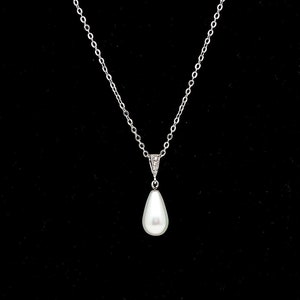 bridal jewelry wedding jewelry pearl necklace weddding necklace bridal necklace white or cream shell teardrop necklace with silver chain