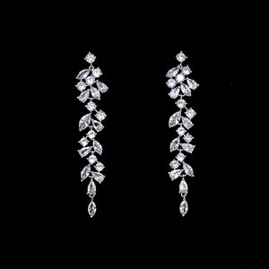 SM Wedding jewelry bridal party prom christmas gift multi shape cluster AAA cubic zirconia post drop earrings vine rhodium cluster dangle