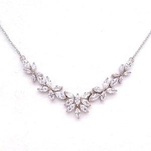 wedding jewelry bridal necklace prom party bridesmaid rhodium silver chain cubic zirconia necklace clear white marquise collar dainty choker