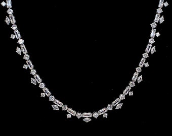 bridal necklace wedding jewelry party necklace round neck rhodium silver plated AAA cubic zirconia multi shape collar necklace choker