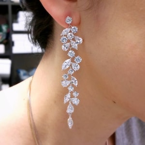 Wedding jewelry bridal party prom christmas gift multi shape cluster AAA cubic zirconia post drop earrings vine rhodium bold statement post