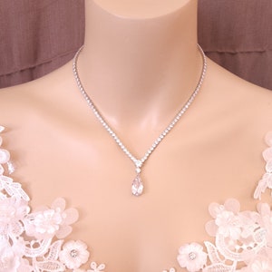 bridal necklace wedding jewelry bridesmaid prom party necklace round teardrop rhodium silver cubic zirconia y necklace earrings set