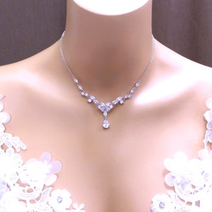 wedding jewelry bridal necklace prom party bridesmaid rhodium silver chain cubic zirconia necklace clear white marquise collar dainty choker
