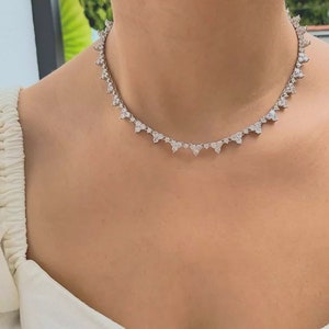 bridal necklace wedding jewelry party necklace three cluster round rhodium silver plated AAA cubic zirconia collar necklace choker
