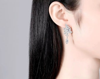 wedding bridal bridesmaid jewelry christmas party prom gift AAA cubic zirconia teardrop filigree luxury rhodium marquise post earrings