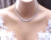 bridal necklace wedding jewelry party necklace 7mm -3mm gradation round rhodium silver plated AAA cubic zirconia collar necklace choker