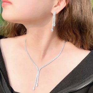 SET DEAL bridal necklace wedding jewelry bridesmaid prom party necklace  round marquise rhodium silver cubic zirconia collar choker earrings