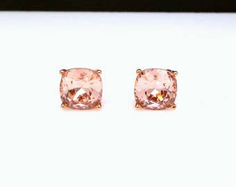 christmas prom bridal wedding bridesmaid jewelry gift fancy vintage rose square cushion cut rhinestone rose gold stud post earrings